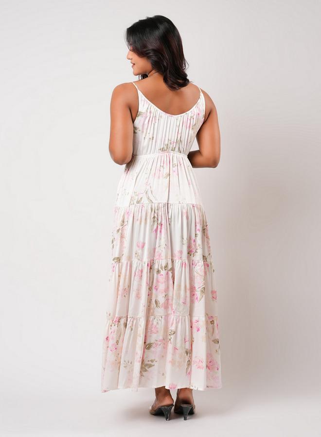Aadaraya Sleeveless Tiered Maxi Night Gown with Floral Print - Image 4