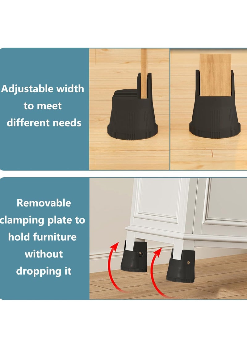 KASTWAVE Bed Furniture Risers, Chair Risers with Height Adjustable 2.36-3.15'', Suitable for Leg Diameter 0-1.97'' of Couches, Tables, Chairs, Bed Lifts Risers Support Up to 1500 Lbs (Black, 4 Pack) - Image 4