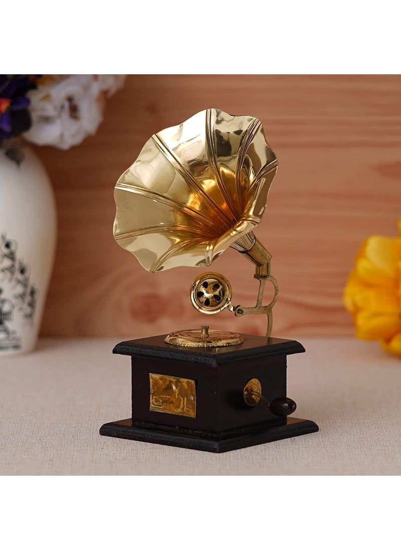 Webelkart Webelkart Brass Vintage Gramophone Showpiece for Home and Living Room Home Decor, 17 cm, Gold, 1 Piece  - Image 1