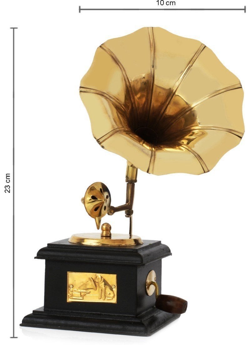 Webelkart Webelkart Brass Vintage Gramophone Showpiece for Home and Living Room Home Decor, 17 cm, Gold, 1 Piece  - Image 3