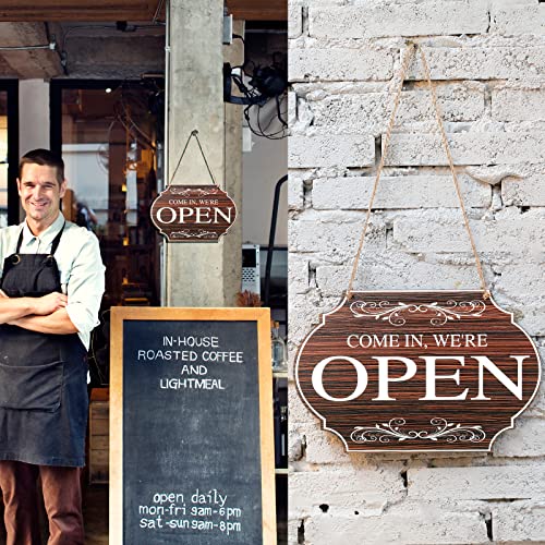 Blulu Open and Closed Business Signs Sided Wooden Open Signs with Rope for Coffee Bar Shop Door Window, 11.8 x 7.8 Inch (Brown Board, White Words) - Image 2