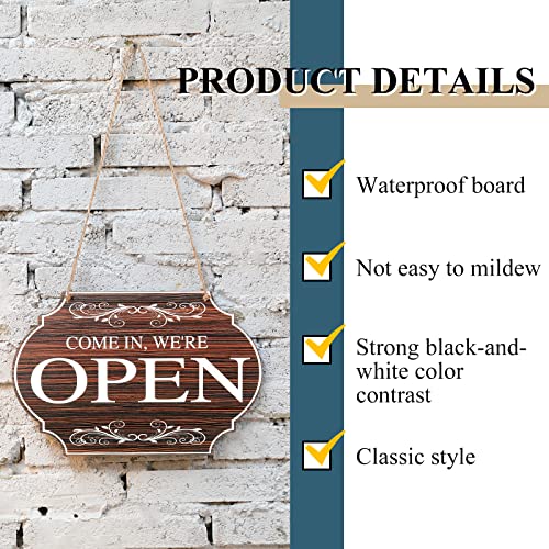 Blulu Open and Closed Business Signs Sided Wooden Open Signs with Rope for Coffee Bar Shop Door Window, 11.8 x 7.8 Inch (Brown Board, White Words) - Image 5