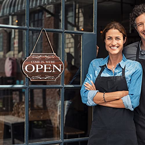 Blulu Open and Closed Business Signs Sided Wooden Open Signs with Rope for Coffee Bar Shop Door Window, 11.8 x 7.8 Inch (Brown Board, White Words) - Image 3