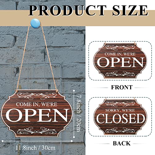 Blulu Open and Closed Business Signs Sided Wooden Open Signs with Rope for Coffee Bar Shop Door Window, 11.8 x 7.8 Inch (Brown Board, White Words) - Image 4