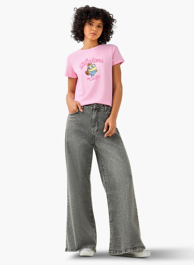 SP Characters Regular Fit Cotton T-shirt with Minions Print - Image 2