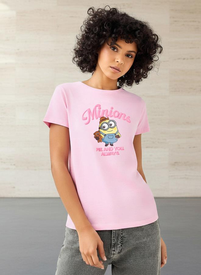 SP Characters Regular Fit Cotton T-shirt with Minions Print - Image 1