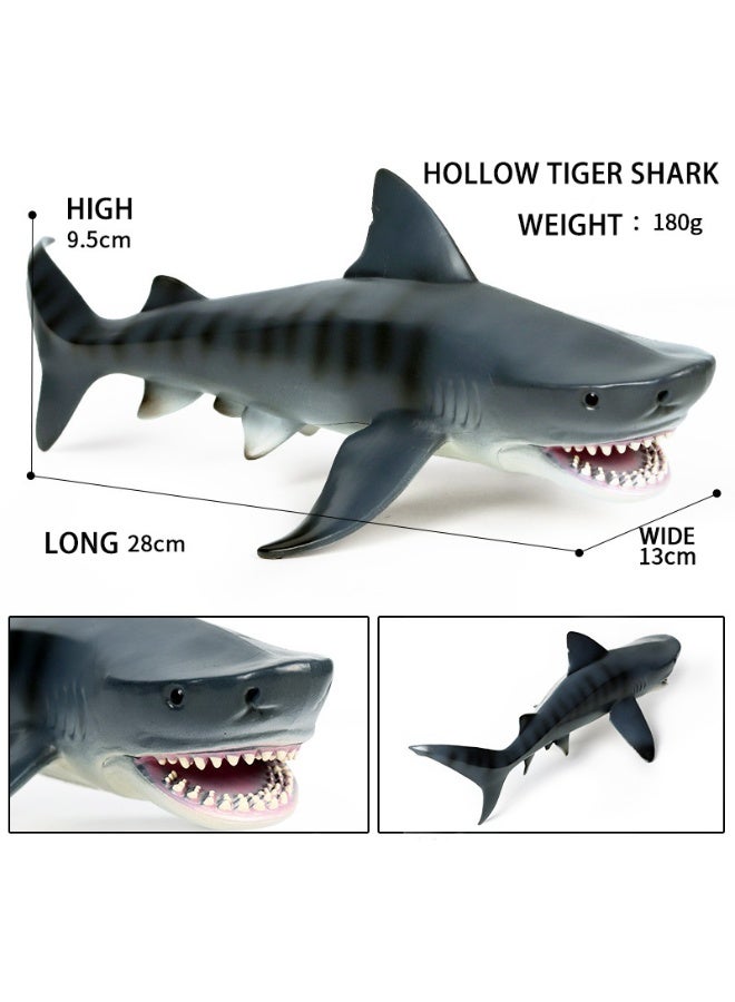 هالامودو تمثال قرش النمر، نموذج لألعاب الحيوانات البحرية، نموذج قرش المحيط الحقيقي -نموذج المخلوق البحري التعليمي، مثالي لوقت الحمام، لعبة البركة، تجميل الكعك وهدايا الحفلة، هدية حفلة المحيط للبنين والبنات، 28*13*9.5 سم - Image 1
