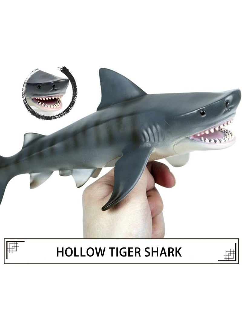 هالامودو تمثال قرش النمر، نموذج لألعاب الحيوانات البحرية، نموذج قرش المحيط الحقيقي -نموذج المخلوق البحري التعليمي، مثالي لوقت الحمام، لعبة البركة، تجميل الكعك وهدايا الحفلة، هدية حفلة المحيط للبنين والبنات، 28*13*9.5 سم - Image 3