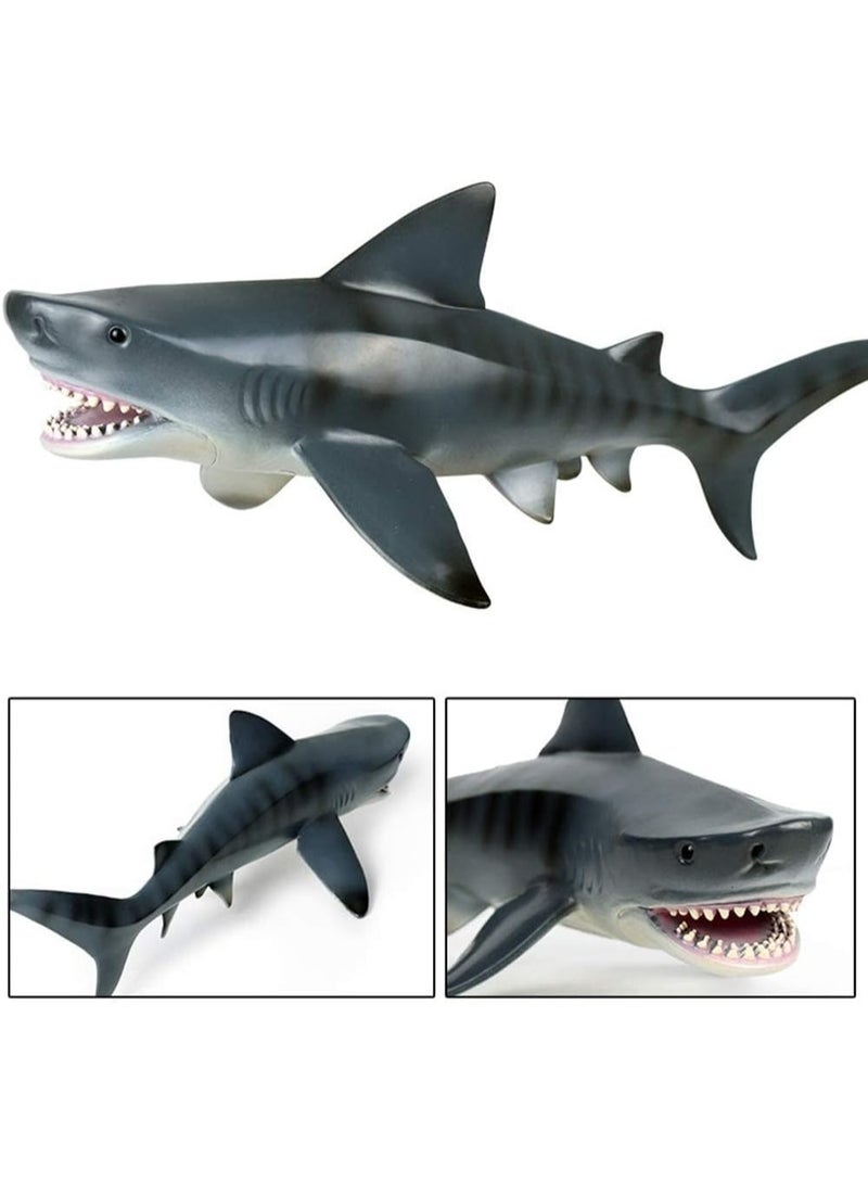 هالامودو تمثال قرش النمر، نموذج لألعاب الحيوانات البحرية، نموذج قرش المحيط الحقيقي -نموذج المخلوق البحري التعليمي، مثالي لوقت الحمام، لعبة البركة، تجميل الكعك وهدايا الحفلة، هدية حفلة المحيط للبنين والبنات، 28*13*9.5 سم - Image 4