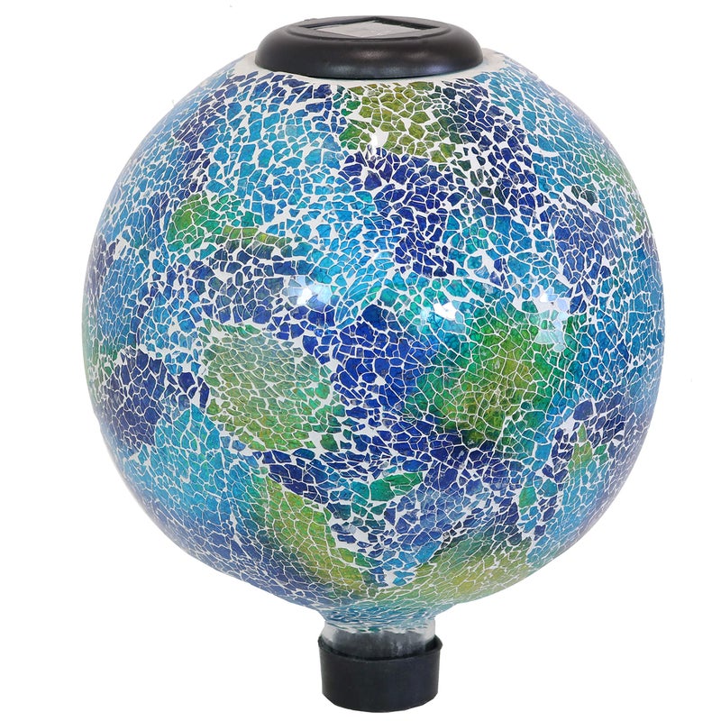 Sunnydaze 10 inch Solar Gazing Ball for Garden  Glass Outdoor Gazing Globe  Crackled Azul Terra