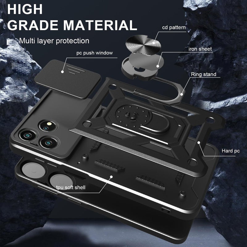 erorex For ZTE Axon 50 Lite 4G Sliding Camera Cover Design TPU+PC Phone Case(Black) - Image 5