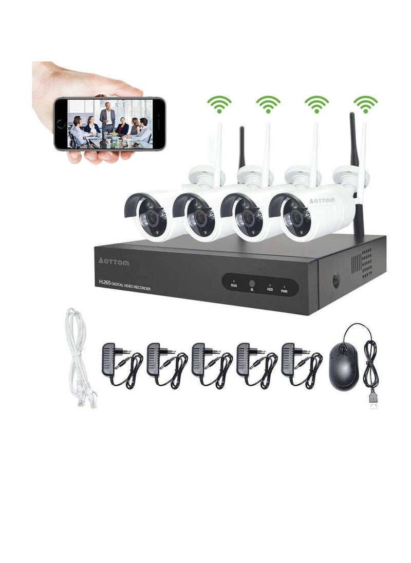 Generic - Bullet Camera Video Surveillance WiFi Aottom 8CH Video Surveillance WiFi Surveillance Cameras - 8ch NVR Kit + 4pcs 720P Camera, Night Vision, Motion Detection, E-mail Alarm, P2P, No HDD - Image 1