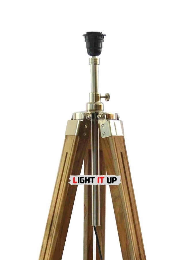 Light It Up Natural Teak Wooden Big Tripod Floor Lamp with Shades for Home Decor, Living Room, Bedroom, Kitchen, Office (Fresh Yellow Lamp Shade) - Image 2