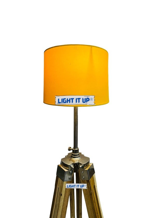 Light It Up Natural Teak Wooden Big Tripod Floor Lamp with Shades for Home Decor, Living Room, Bedroom, Kitchen, Office (Fresh Yellow Lamp Shade) - Image 1