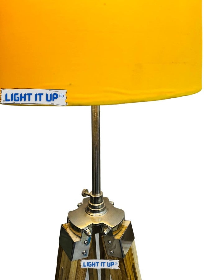 Light It Up Natural Teak Wooden Big Tripod Floor Lamp with Shades for Home Decor, Living Room, Bedroom, Kitchen, Office (Fresh Yellow Lamp Shade) - Image 3