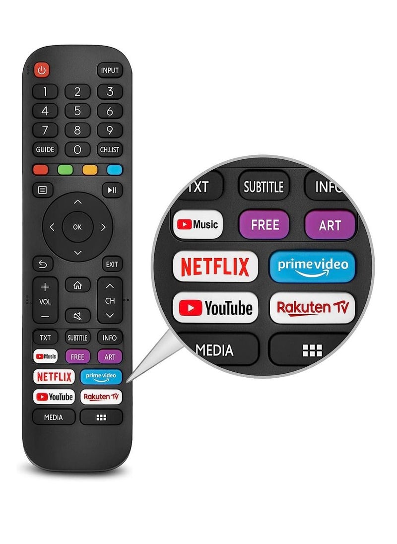 ICS - Replacement New Upgraded Remote Control For Hisense-VIDAA-TV with Netflix, Prime Video, YouTube, Rakuten TV Buttons Black - Image 1