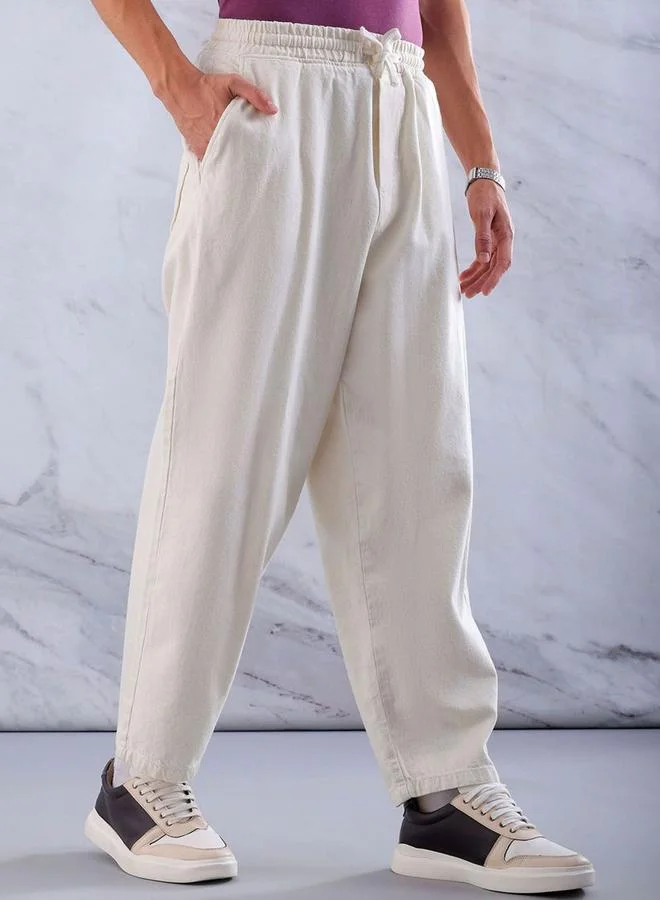 The Indian Garage Co The Indian Garage Co Men Off White Mid Rise Relaxed Fit Jeans