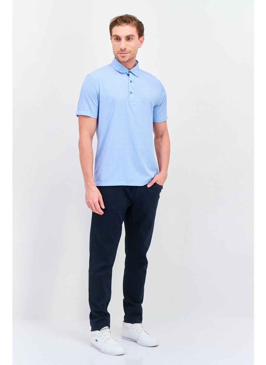 Jachs New York Men Regular Fit Allover Print Short Sleeve Polo Shirt, Light Blue  - Image 2