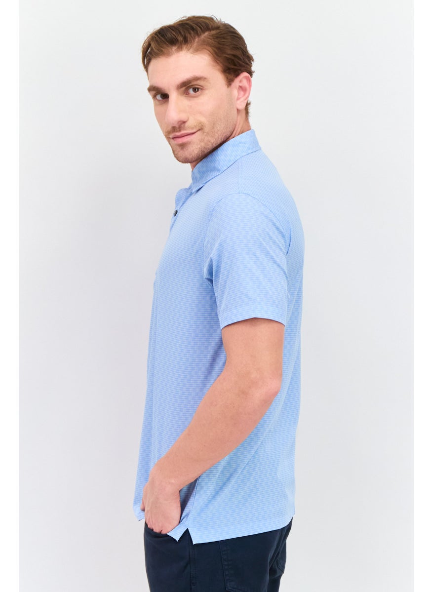 Jachs New York Men Regular Fit Allover Print Short Sleeve Polo Shirt, Light Blue  - Image 3
