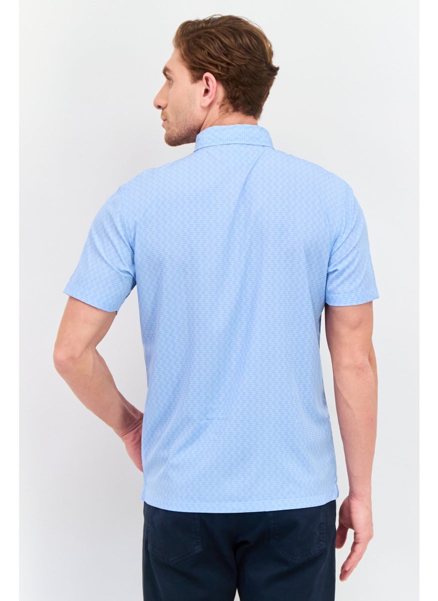 Jachs New York Men Regular Fit Allover Print Short Sleeve Polo Shirt, Light Blue  - Image 4