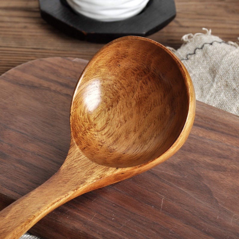 FJNATINH Wooden Ladle with Long Handle, Handmade Soup Ladle for Cooking Kitchen Cookware - Image 5