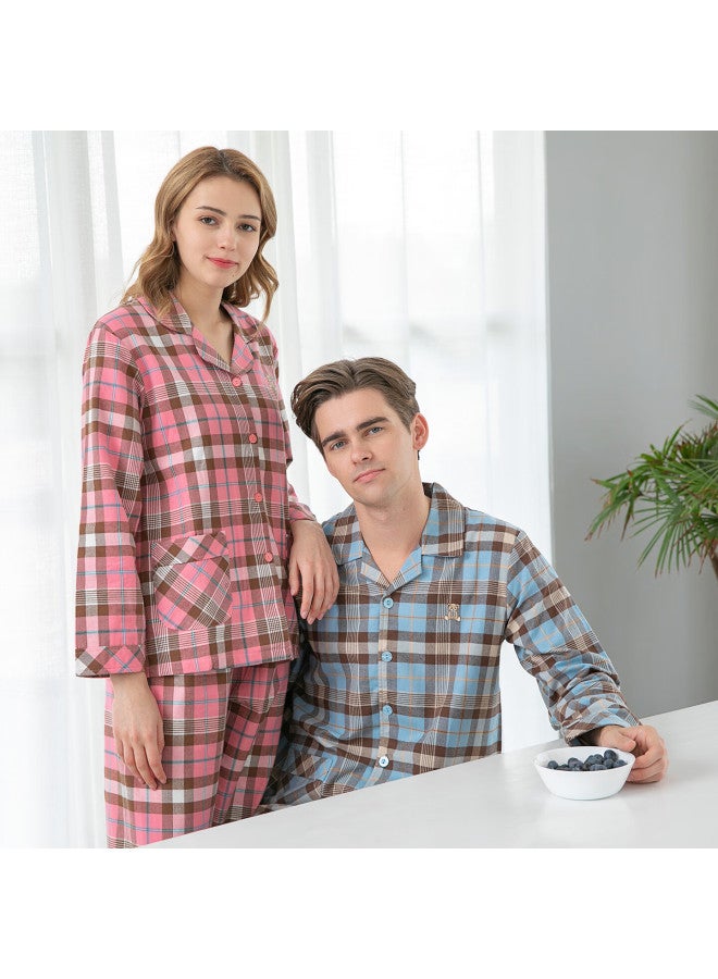 MEIBIAO American Standard Pure Cotton Pajamas Spring And Autumn Thick Double-sided Woven Brushed Homewear Set Couple Set Pink L - Image 4