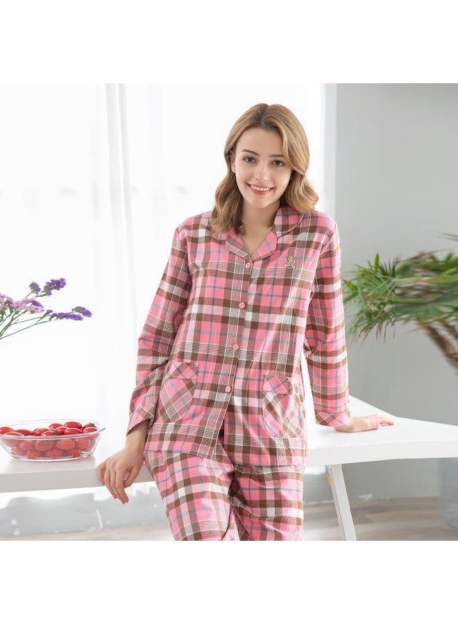 MEIBIAO American Standard Pure Cotton Pajamas Spring And Autumn Thick Double-sided Woven Brushed Homewear Set Couple Set Pink L - Image 1