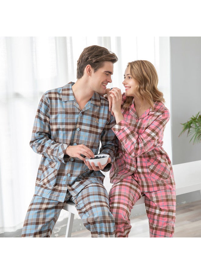 MEIBIAO American Standard Pure Cotton Pajamas Spring And Autumn Thick Double-sided Woven Brushed Homewear Set Couple Set Pink L - Image 2