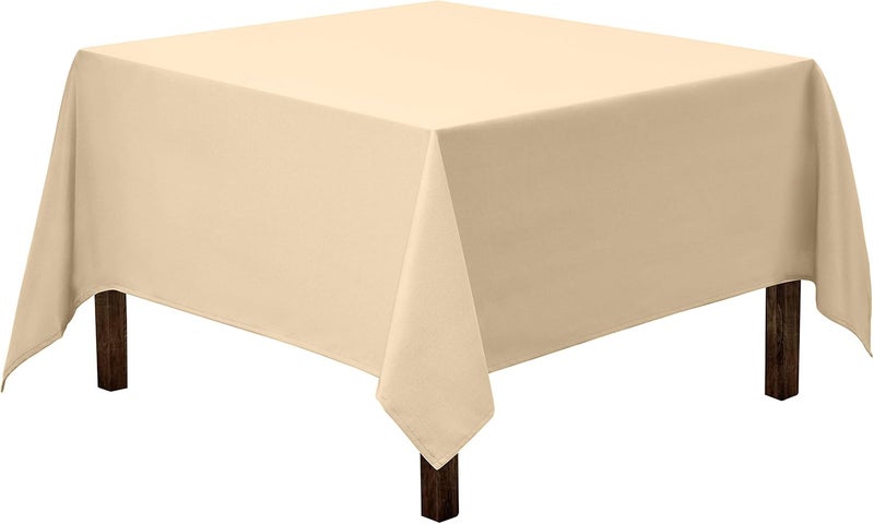 Gee Di Moda Square Tablecloth - 85 x 85 Inch Beige Table Cloth for Large Square or Round Tables - Heavy Duty Washable Fabric - for Buffet Table, Holiday Party, Dinner, Wedding & Baby Shower - Image 1
