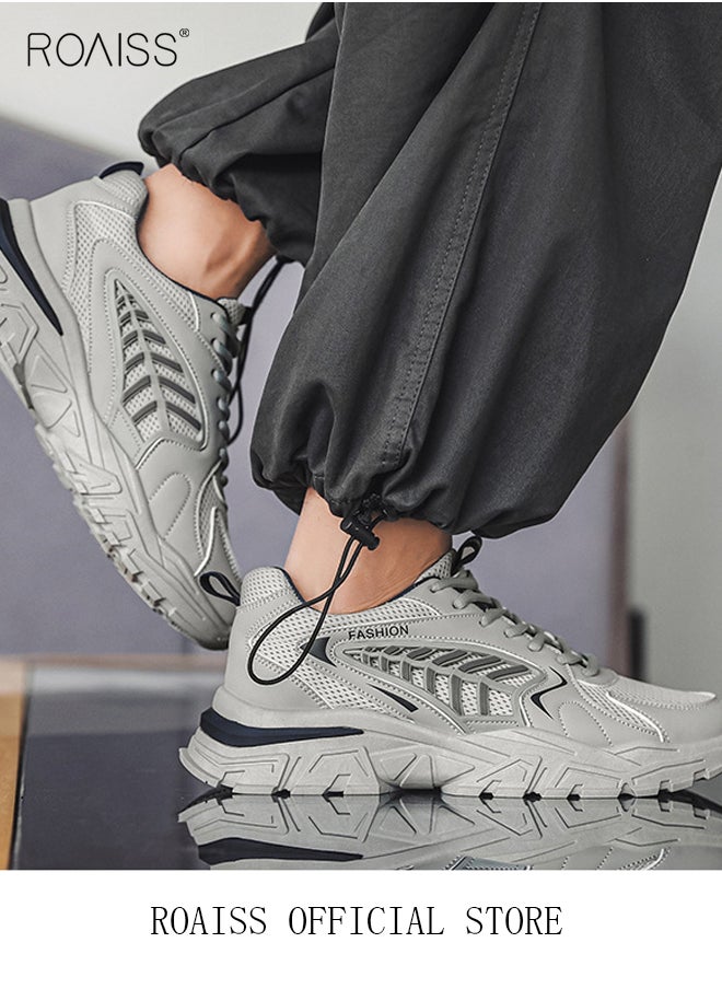 Casual Versatile Chunky Sneakers for Men Soft Breathable Wear Resistant Outdoor Running Shoes with Lace up and Low Top Design Colorblock Sneakers