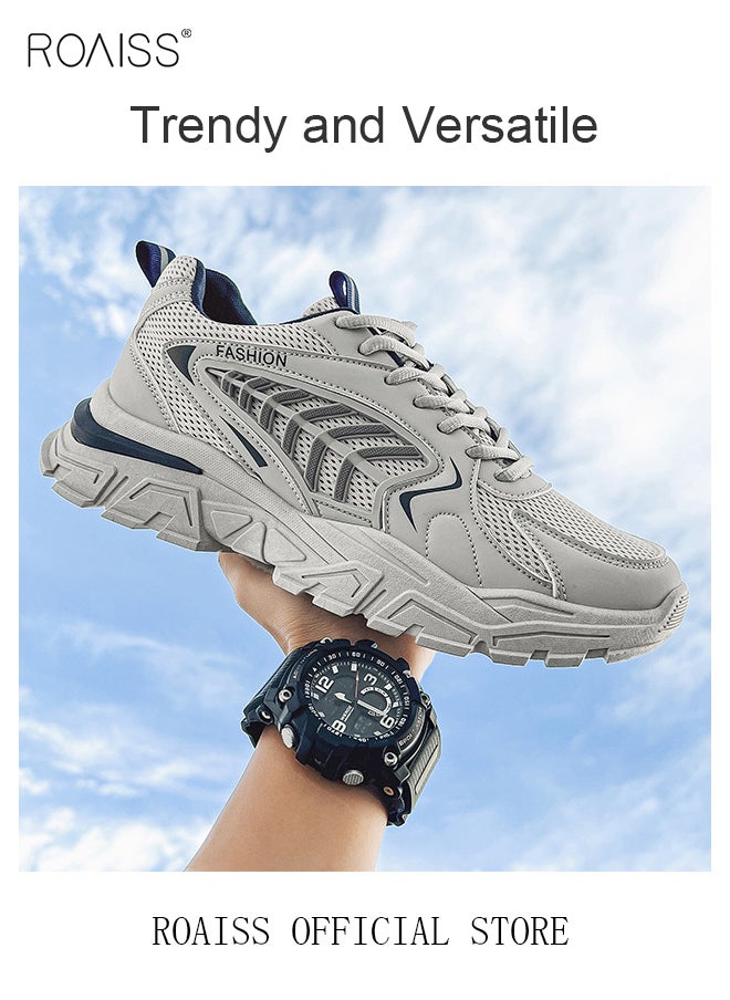 Casual Versatile Chunky Sneakers for Men Soft Breathable Wear Resistant Outdoor Running Shoes with Lace up and Low Top Design Colorblock Sneakers