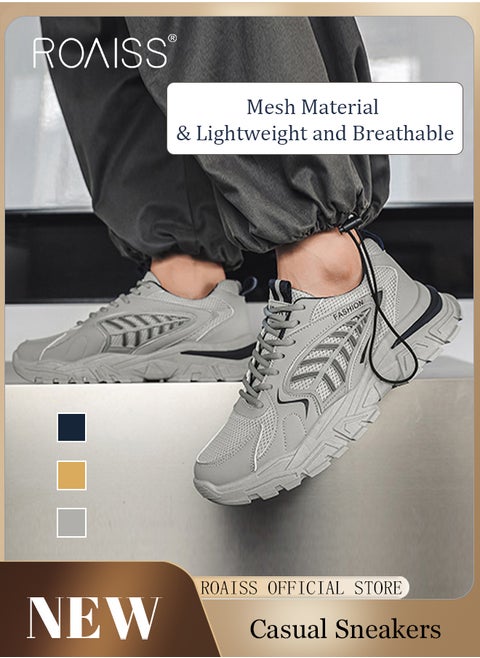 Casual Versatile Chunky Sneakers for Men Soft Breathable Wear Resistant Outdoor Running Shoes with Lace up and Low Top Design Colorblock Sneakers