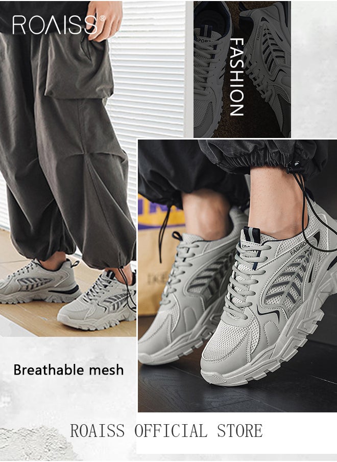 Casual Versatile Chunky Sneakers for Men Soft Breathable Wear Resistant Outdoor Running Shoes with Lace up and Low Top Design Colorblock Sneakers