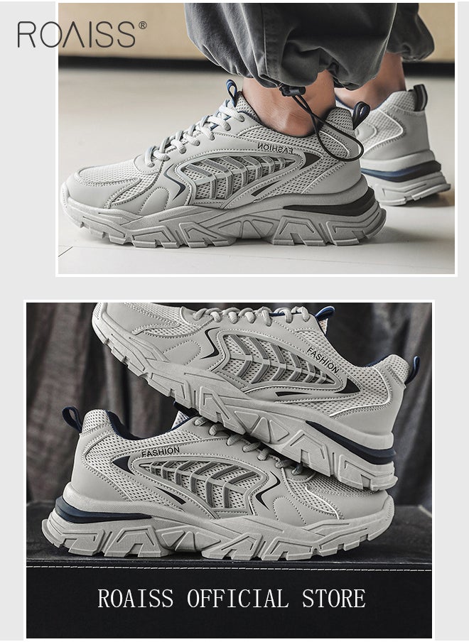 Casual Versatile Chunky Sneakers for Men Soft Breathable Wear Resistant Outdoor Running Shoes with Lace up and Low Top Design Colorblock Sneakers