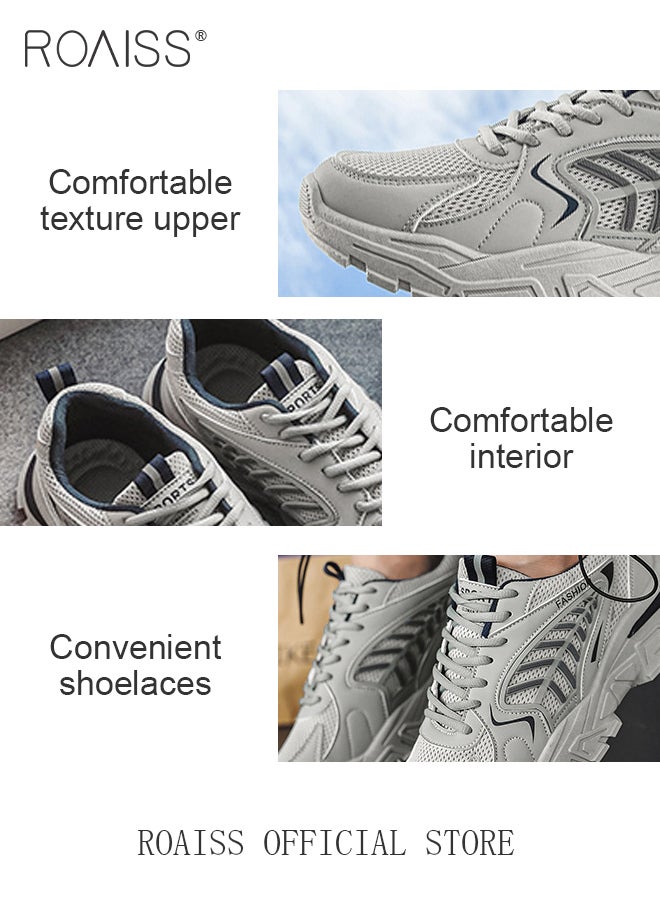 Casual Versatile Chunky Sneakers for Men Soft Breathable Wear Resistant Outdoor Running Shoes with Lace up and Low Top Design Colorblock Sneakers