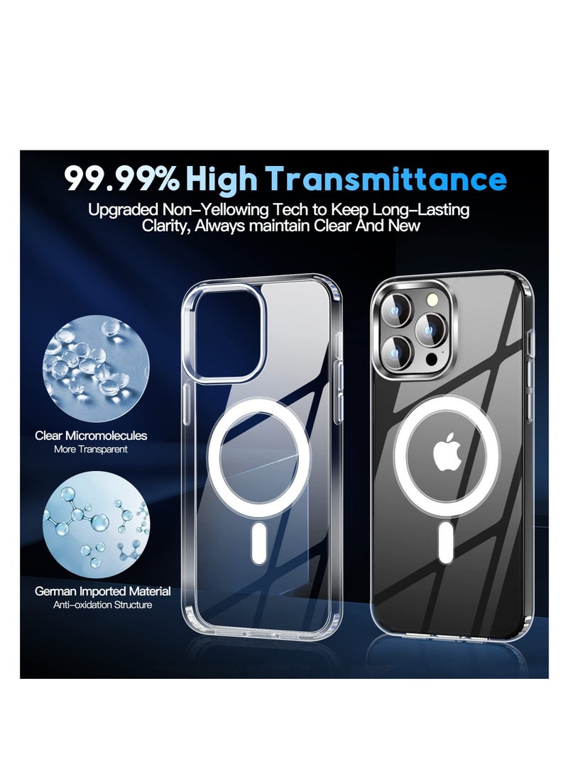 Aookay Super 5-in-1 Magnetic Case for iPhone 15 Pro Max 2023, 2 Pack Screen Protector and 2 Camera Lens Protector Yellowing Resistance Clear Magsafe Case for iPhone 15 Pro Max - Image 2