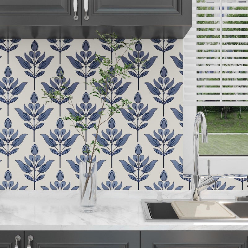 BOKEBEVE Leaves Contact Paper Floral Wallpaper Stick and Peel Boho Damask Wall Paper for Liner Drawer Cabinet Backsplash Renter Friendly Waterproof 17.5 x 118In - Image 3