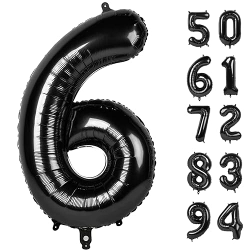 IWERP Black 40 Inch Number Balloon 6th Birthday Decorations for Girl and Boy Unisex Reusable SelfSealing Gold Accents Party Supplies 1 Piece - Image 1