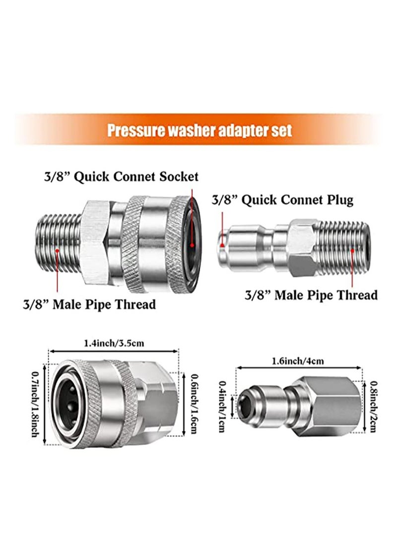 2 Sets 3/8 Inch Stainless Steel Pressure Washer Quick Connect Couplers Male and Female Adapter Kit - Image 5