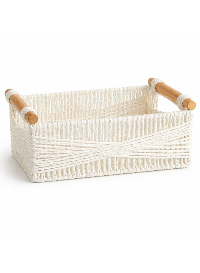 Homesmiths Paper Rope Storage Basket with Handles Small White 37 x 23 x 15 cm - Woven Organizer Basket without Liner for Shelves, Bathroom, Kitchen, Toys, Accessories, Decorative Storage Box - Image 1