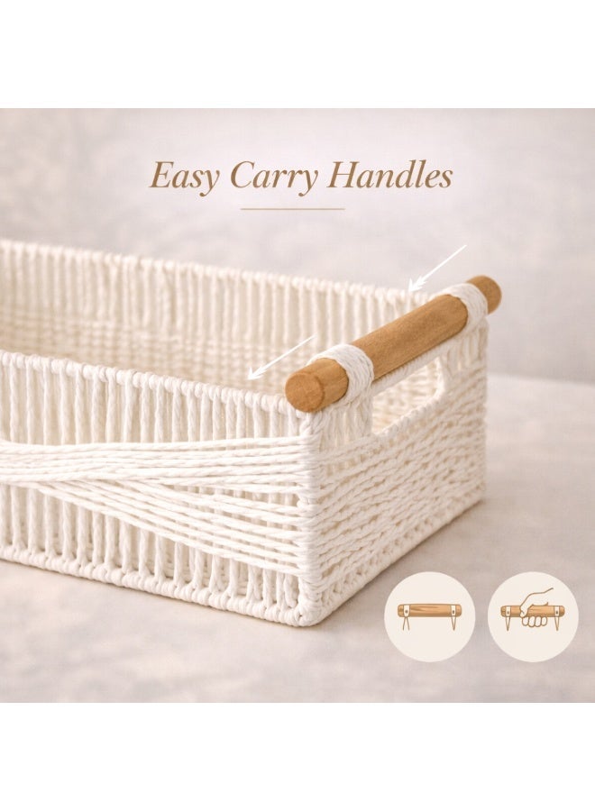 Homesmiths Paper Rope Storage Basket with Handles Small White 37 x 23 x 15 cm - Woven Organizer Basket without Liner for Shelves, Bathroom, Kitchen, Toys, Accessories, Decorative Storage Box - Image 3