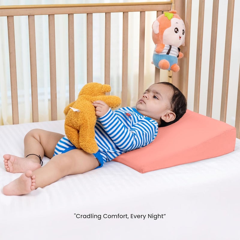 Cherilo Cherilo Half Size Elevated Wedge Pillow for Baby Crib Mattress Helps to Elevate Baby for Acid Reflux Colic GERD Heat Burn Vomiting 19 x 135 x 35 with Removable Velvet Cover Peach - Image 3