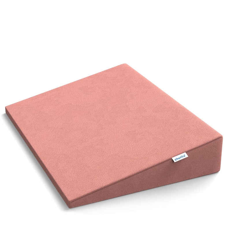 Cherilo Cherilo Half Size Elevated Wedge Pillow for Baby Crib Mattress Helps to Elevate Baby for Acid Reflux Colic GERD Heat Burn Vomiting 19 x 135 x 35 with Removable Velvet Cover Peach - Image 1