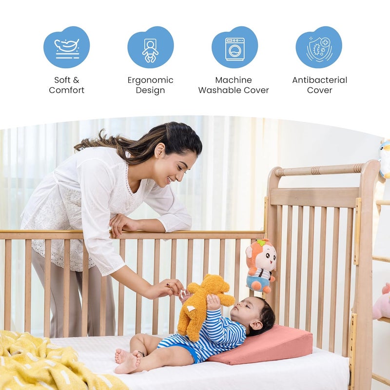 Cherilo Cherilo Half Size Elevated Wedge Pillow for Baby Crib Mattress Helps to Elevate Baby for Acid Reflux Colic GERD Heat Burn Vomiting 19 x 135 x 35 with Removable Velvet Cover Peach - Image 5
