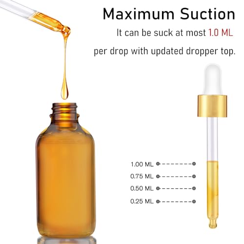 Bumobum 2 oz Dropper Bottle, Amber Glass Eye Dropper Bottles with Golden Top Cap for Essential Oils, 24 pack Tincture Bottle with Labels and Funnel - Image 4