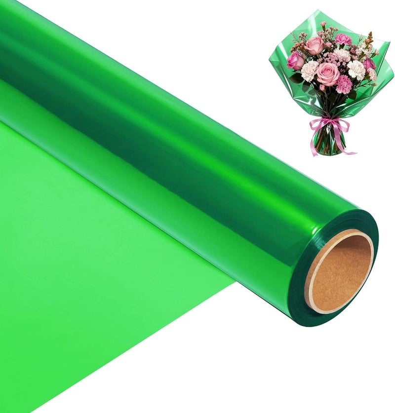 Tickjoy 200 ft Green Cellophane Wrap Roll (16 In x 200 Feet) - 2.5 Mil Thick for Gift Baskets, Bouquets, Party Decorations - Image 1