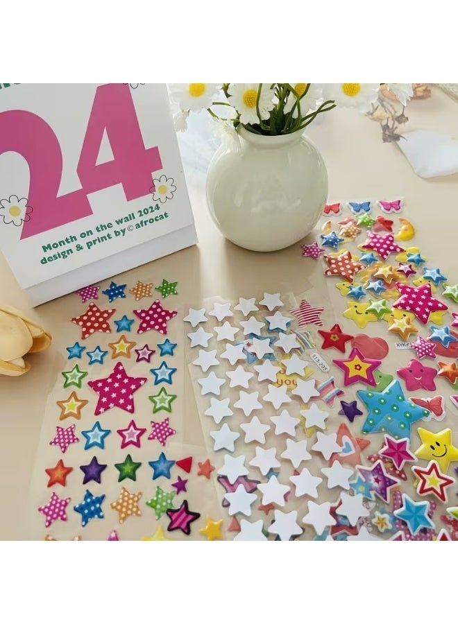 Kandid 8 sheets 3D Star-Shaped PVC Stickers – Self-Adhesive Face & Makeup Decals for Scrapbooking & School Projects (3D Star) - Image 2