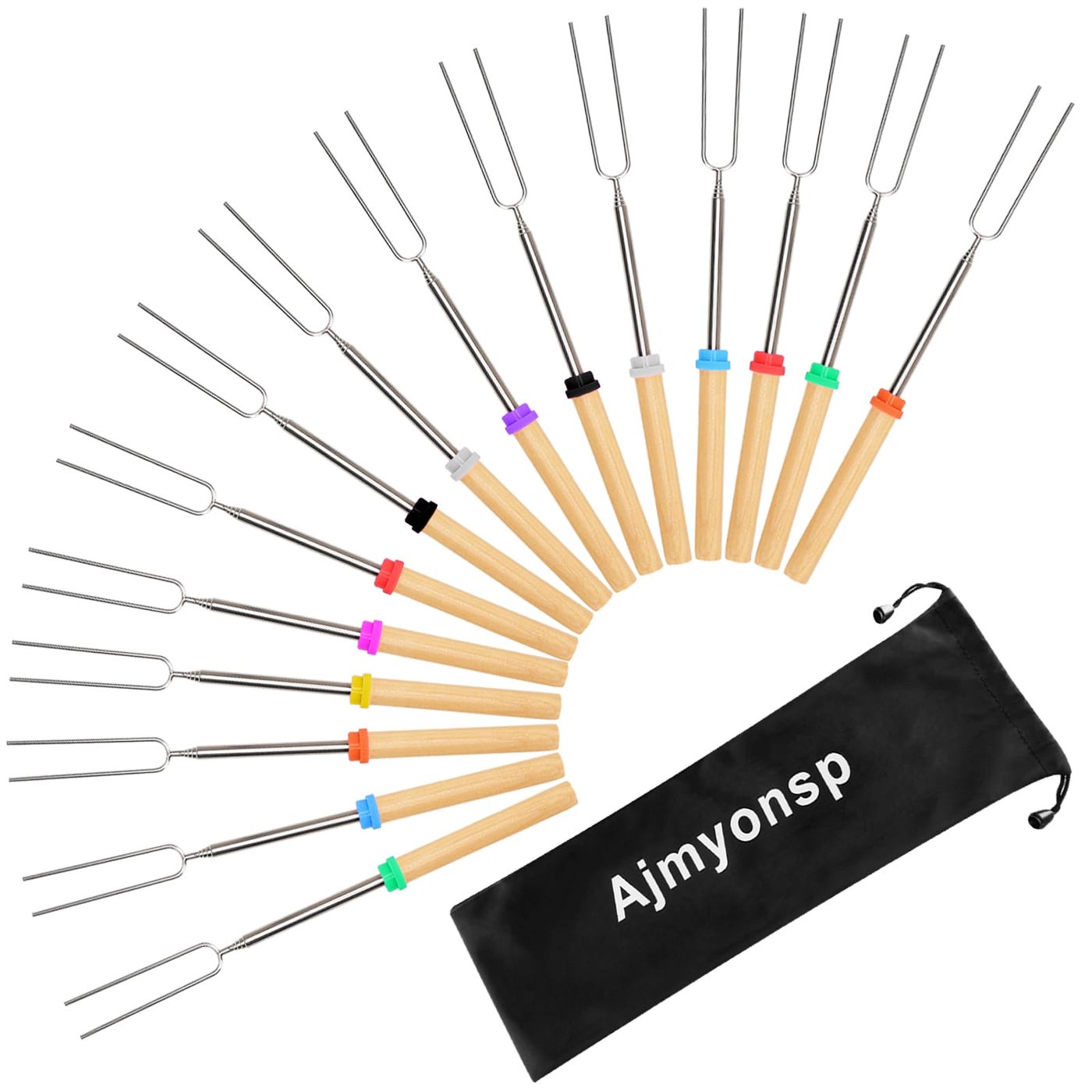 Ajmyonsp Marshmallow Roasting Sticks Smores Sticks for Fire Pit Extra Long Extendable Smore Skewers Hot Dog Sticks for Campfire 32 Inch Telescoping Forks Set of 15Pcs Thanksgiving Christmas Gifts