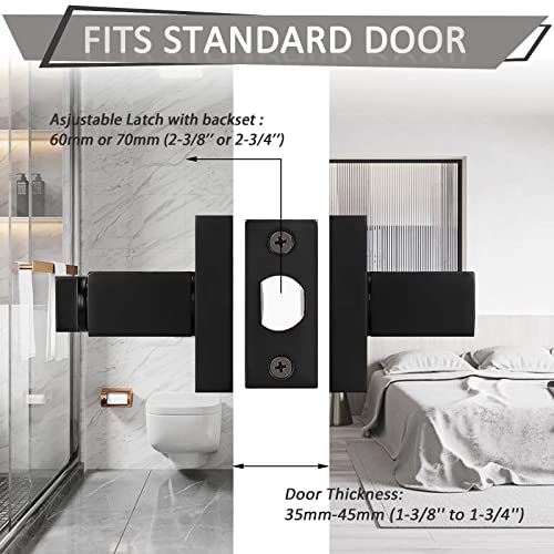 Probrico 6 Pack Privacy Door Handles,Heavy Duty Matte Black Door Lever Hardware,Keyless Interior Door Knob Lockset for Bedroom Bathroom - Image 2