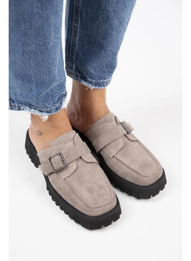 Manijero  Kiem Women's Square Genuine Leather Clogs Mink Sandals - Brown for Women | Best Price UAE